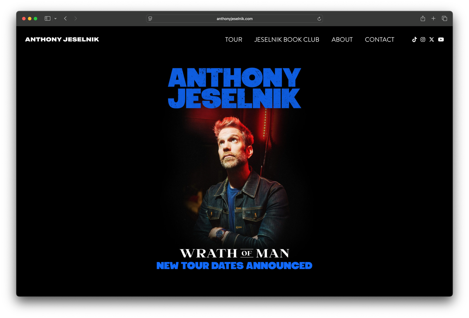 Screenshot of comedian Anthony Jeselnik's website