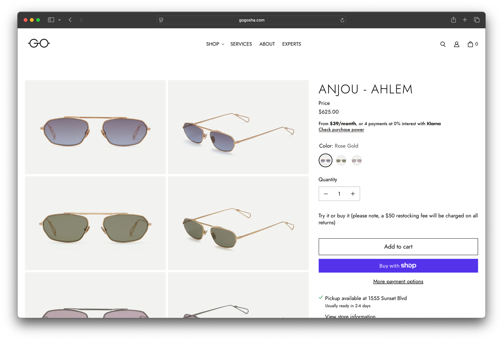 Screenshot of Gogosha Optique's website