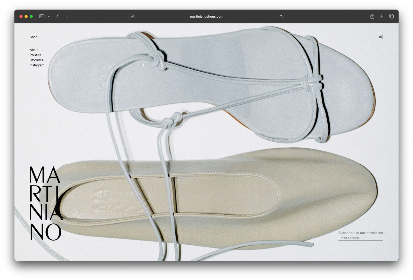 Screenshot of the website for Martiniano shoes